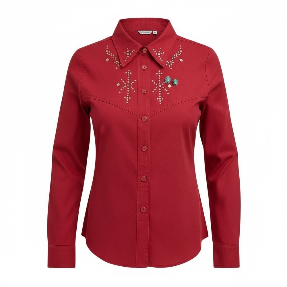 Wanted by Beads Beautiful Vintage Silk Western Shirt Studded Red Cowgirl Small*